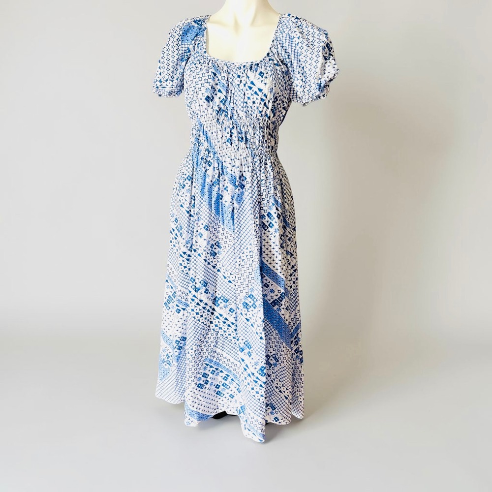Duffield Lane The Emmie Dress Blue Breeze Fit Flare Cottagecore Patchwork Size M